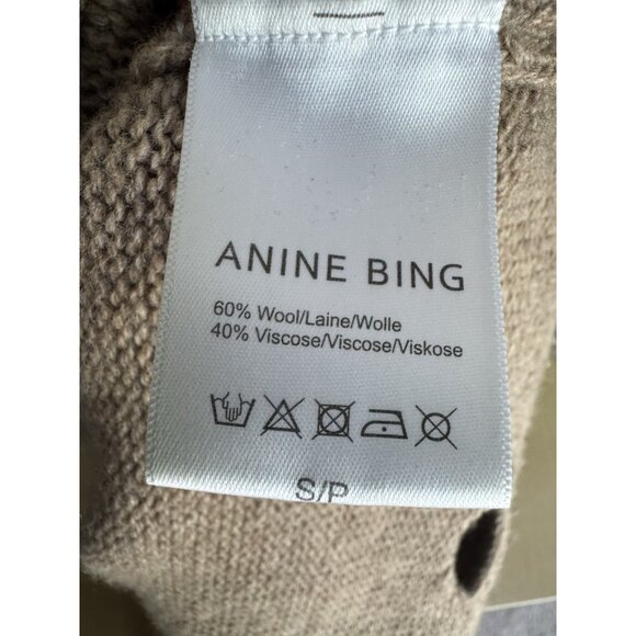 Anine Bing Wool Sweater Distressed Taupe Neutral Minimalist Quiet Luxury Small - Picture 7 of 11